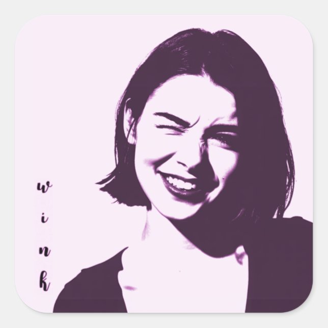 "Wink" Square Sticker flirty girl design pink sass (Front)
