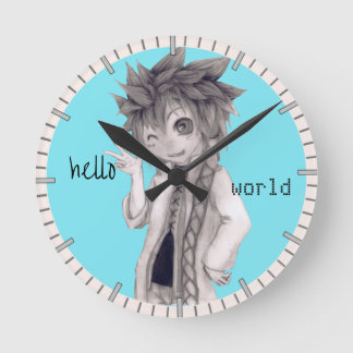 Winking Anime Guy, Original Drawing Round Clock