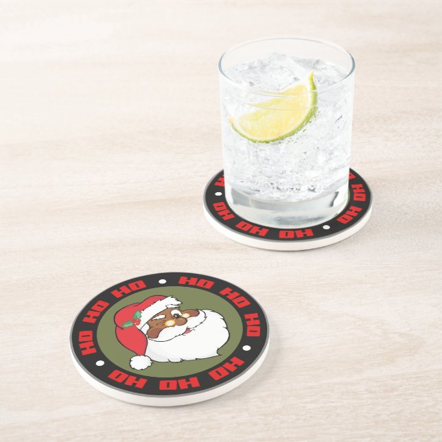 Winking Black Santa Keeping Christmas Secrets Coaster (Side)