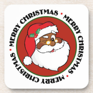Winking Black Santa Keeping Christmas Secrets Coaster