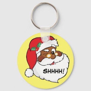 Winking Black Santa Keeping Christmas Secrets Key Ring