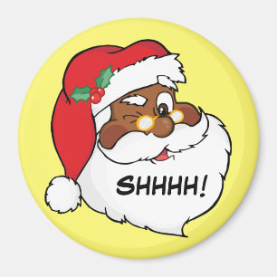 Winking Black Santa Keeping Christmas Secrets Magnet