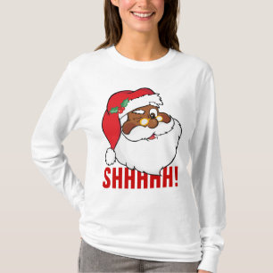 Winking Black Santa Keeping Christmas Secrets T-Shirt
