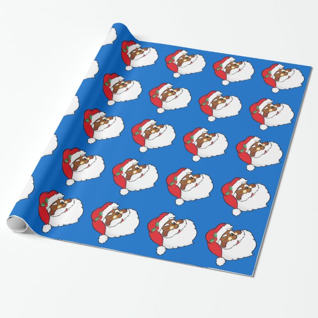 Winking Black Santa Keeping Christmas Secrets Wrapping Paper (Unrolled)