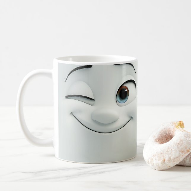 Winking Cartoon Face 3D Mug 4 (With Donut)
