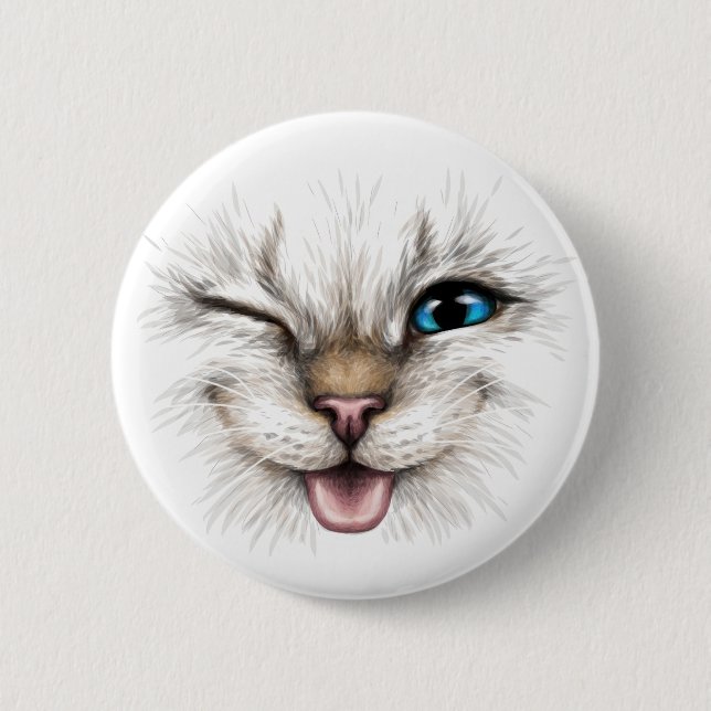 Winking Cat 6 Cm Round Badge (Front)