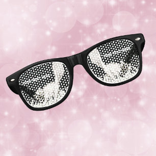 Winking Cat Fluffy Tail on Piano Music Notes Black Retro Sunglasses
