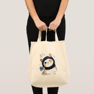 Winking Cat with Cosy Knit Scarf Tote Bag