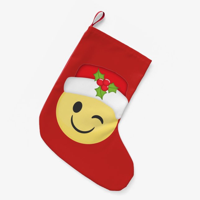 Winking Christmas Emoji Holiday Stocking (Front (Hanging))