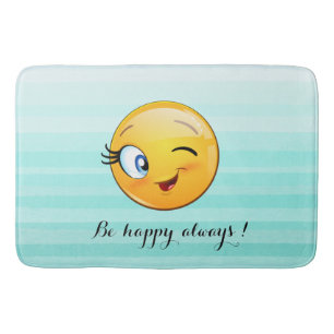 Winking Emoji Face-Be happy always Bath Mat
