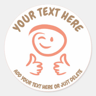 Winking Emoji Face Two Thumbs Up. Doodle. Template Classic Round Sticker