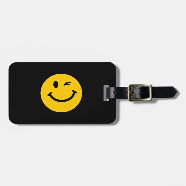 Winking face luggage tag (Front Horizontal)