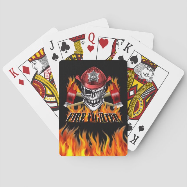 Winking Firefighter Skull and flaming Axes Playing Cards (Back)