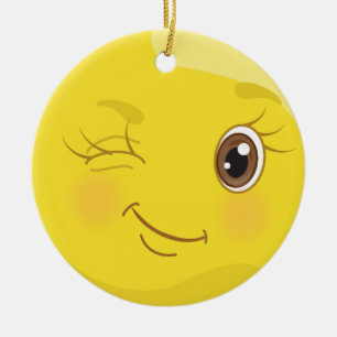 Winking Flirt Emoji Yellow Ornament