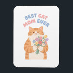 Winking Ginger Tabby Cat Mother's Day Art Magnet<br><div class="desc">An adorable winking ginger tabby cat holding a colourful flower bouquet under an arched Best Cat Mum Ever slogan.</div>