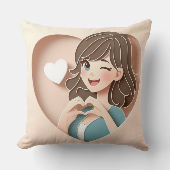 Winking Girl's Magic of Love Cushion (Front)