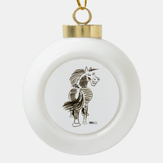 Winking Horse Good Luck! Ceramic Ball Christmas Ornament