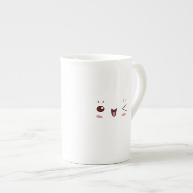Winking Kawaii Porcelain Mug (Front Right)
