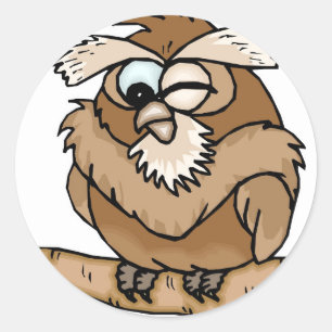 WINKING OWL CARTOON CLASSIC ROUND STICKER