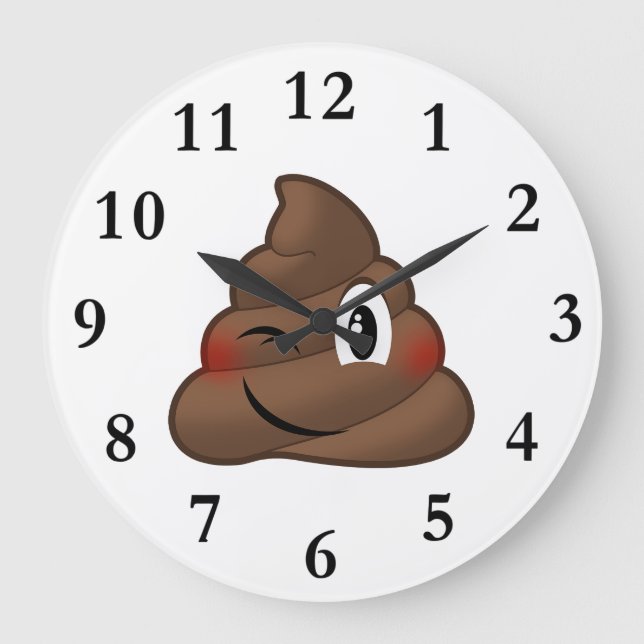 Winking Poop Emoji Large Clock (Front)