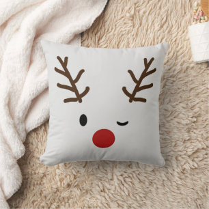 Winking Reindeer Plaid Christmas Cushion
