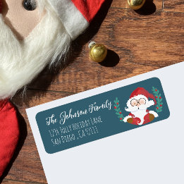 Winking Santa Blue Holiday Return Address Labels