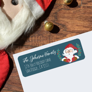 Winking Santa Blue Holiday Return Address Labels