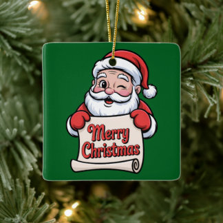 Winking Santa 🎅 "Merry Christmas" Ceramic Ornament
