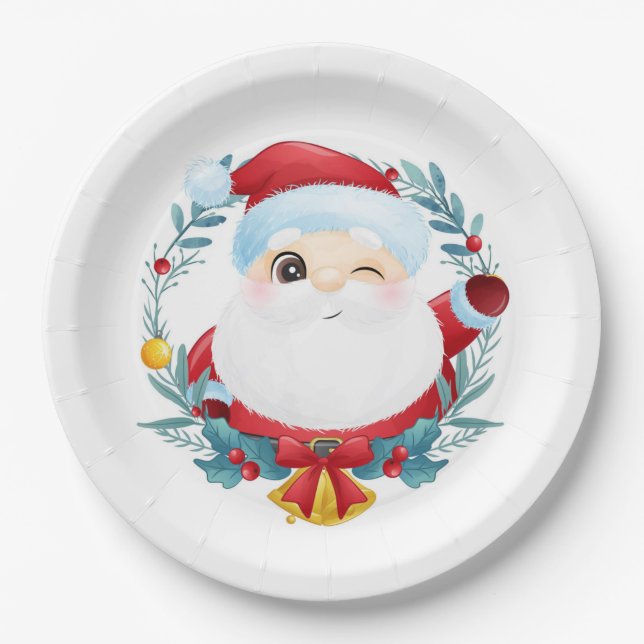 Winking Santa  Paper Plate (Front)