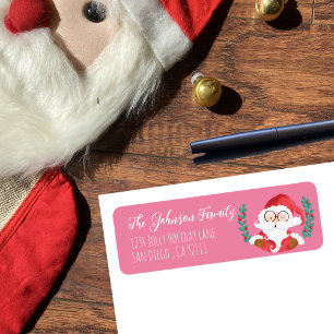 Winking Santa Pink Holiday Return Address Labels
