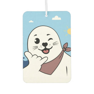 Winking Seal Wearing a Bandanna Throwing Shaka Sig Car Air Freshener