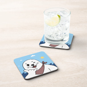 Winking Seal Wearing a Bandanna Throwing Shaka Sig Coaster