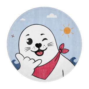 Winking Seal Wearing a Bandanna Throwing Shaka Sig Cutting Board