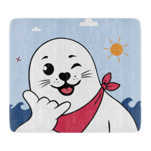 Winking Seal Wearing a Bandanna Throwing Shaka Sig Cutting Board