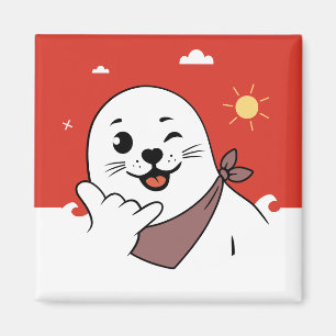 Winking Seal Wearing a Bandanna Throwing Shaka Sig Magnet