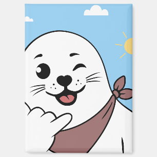 Winking Seal Wearing a Bandanna Throwing Shaka Sig Magnet