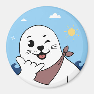 Winking Seal Wearing a Bandanna Throwing Shaka Sig Magnet