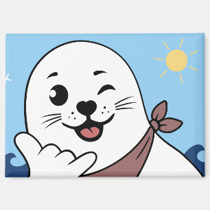 Winking Seal Wearing a Bandanna Throwing Shaka Sig Magnet
