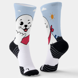 Winking Seal Wearing a Bandanna Throwing Shaka Sig Socks