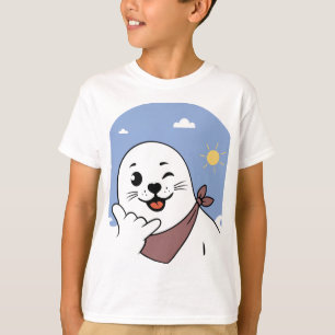 Winking Seal Wearing a Bandanna Throwing Shaka Sig T-Shirt
