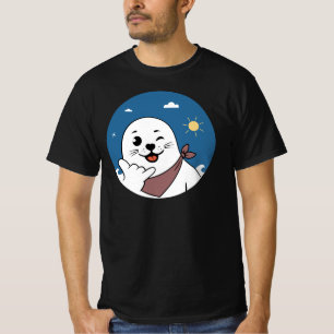 Winking Seal Wearing a Bandanna Throwing Shaka Sig T-Shirt