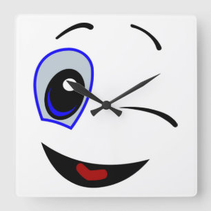 WINKING SMILEY FACE SQUARE WALL CLOCK