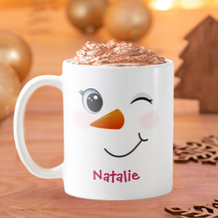 Winking Snowman Personalised Mug for Kids