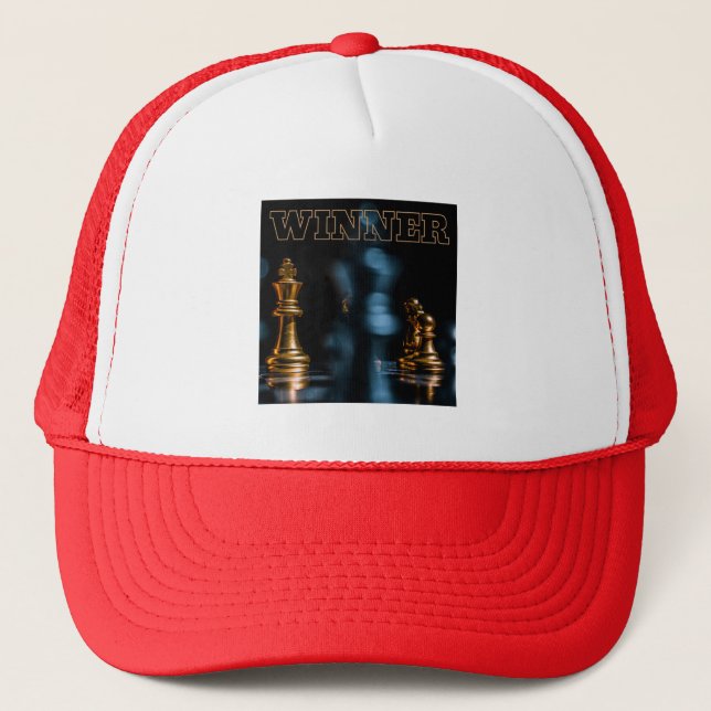 Winner Text Chess Game Player Champion-Hat Red Fit Trucker Hat (Front)