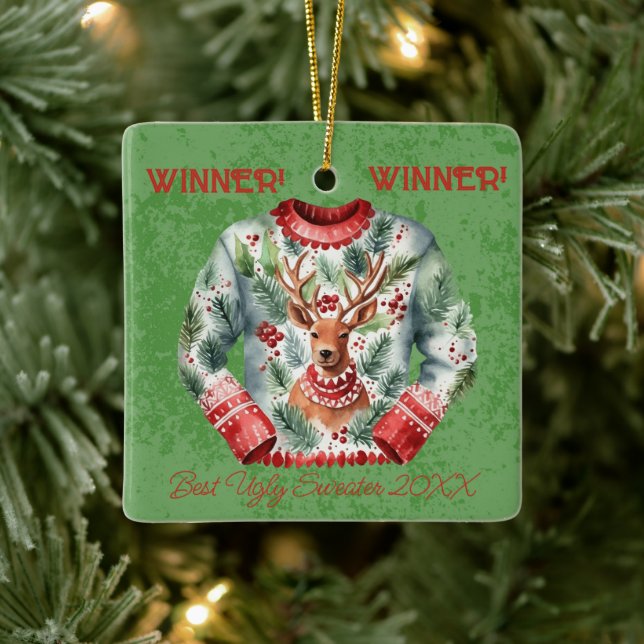 Winner! Winner! Best Ugly Sweater of 20xx Ceramic Ornament (Tree)
