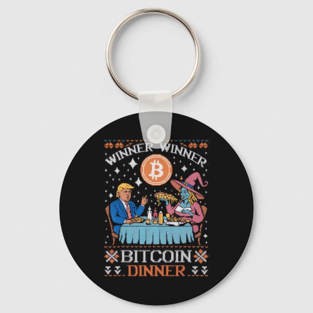 Winner Winner Bitcoin Dinner Ugly Trump Xmas Sweat Key Ring (Front)