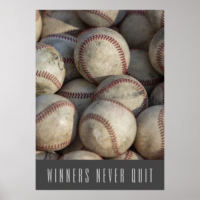 Winners Never Quit Inspirational Baseball Poster (Front)