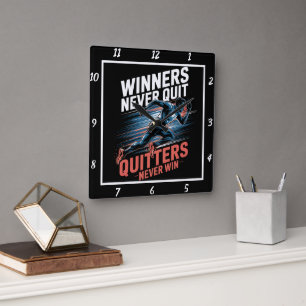Winners Never Quit Runner Motivation Square Wall Clock