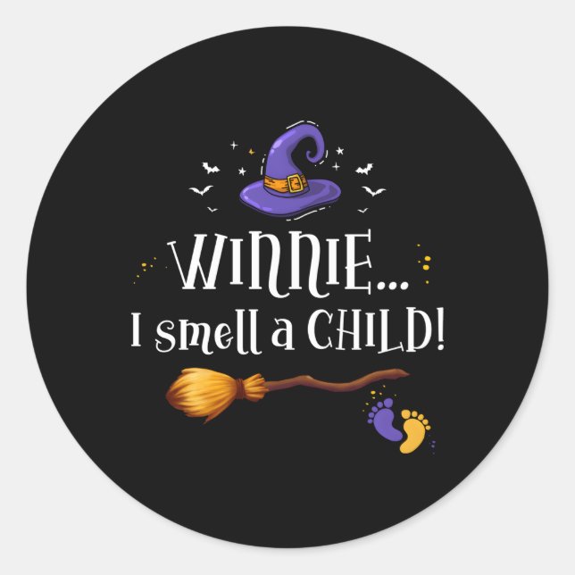 Winnie I Smell A Child Halloween Pregnancy Announc Classic Round Sticker (Front)