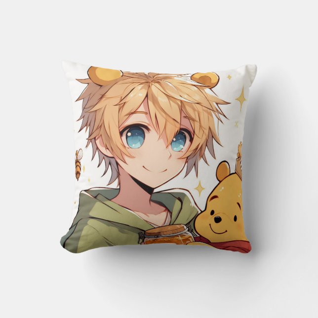 Winnie the Pooh Anime Guy V10 Throw Pillow (Front)